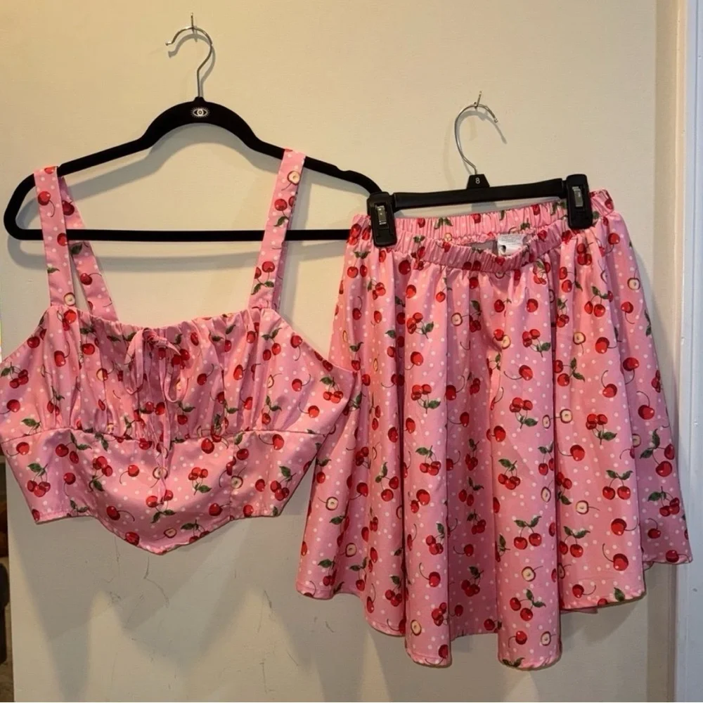 SHEIN Pink Cherry Print 2 Piece Set - Picture 1 of 5